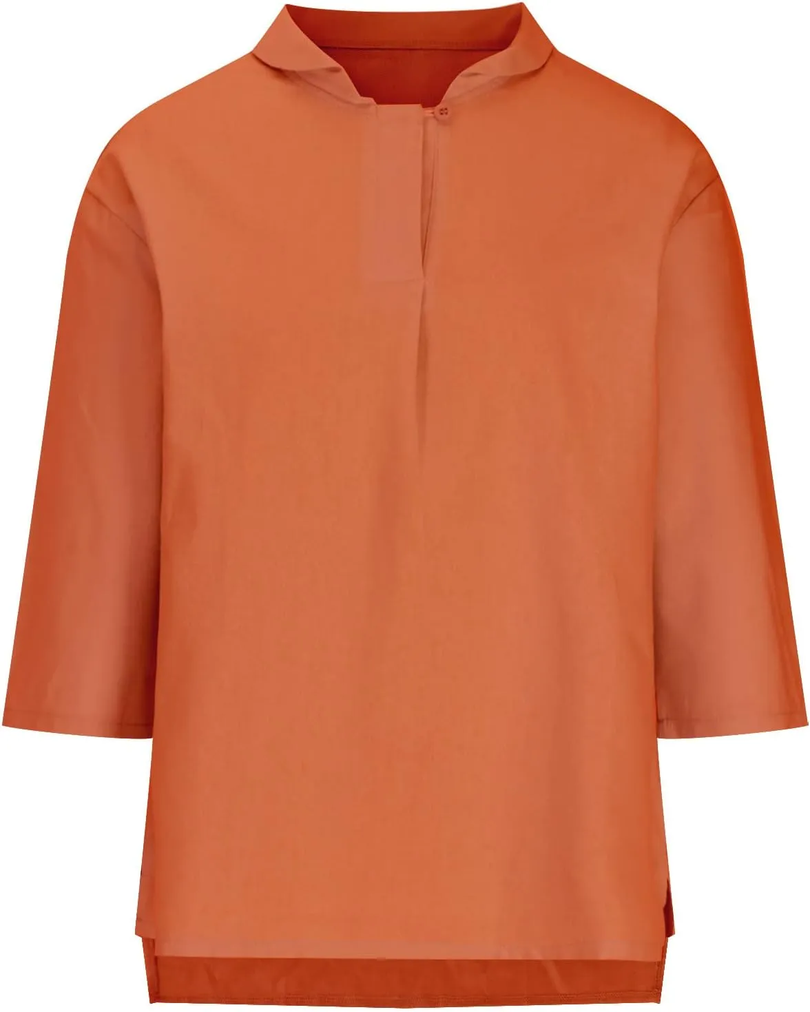 Women Summer 3/4 Sleeve Cotton Linen Blouse Top Button Collared Henley Shirt Basic Plain T-Shirts Loose Fit Tunic Tops