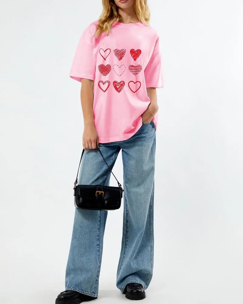 Women Teen Girls Oversized Graphic Tee Shirt Y2k Short Sleeve Baggy Shirts Crewneck Loose Tee Top Summer Clothes