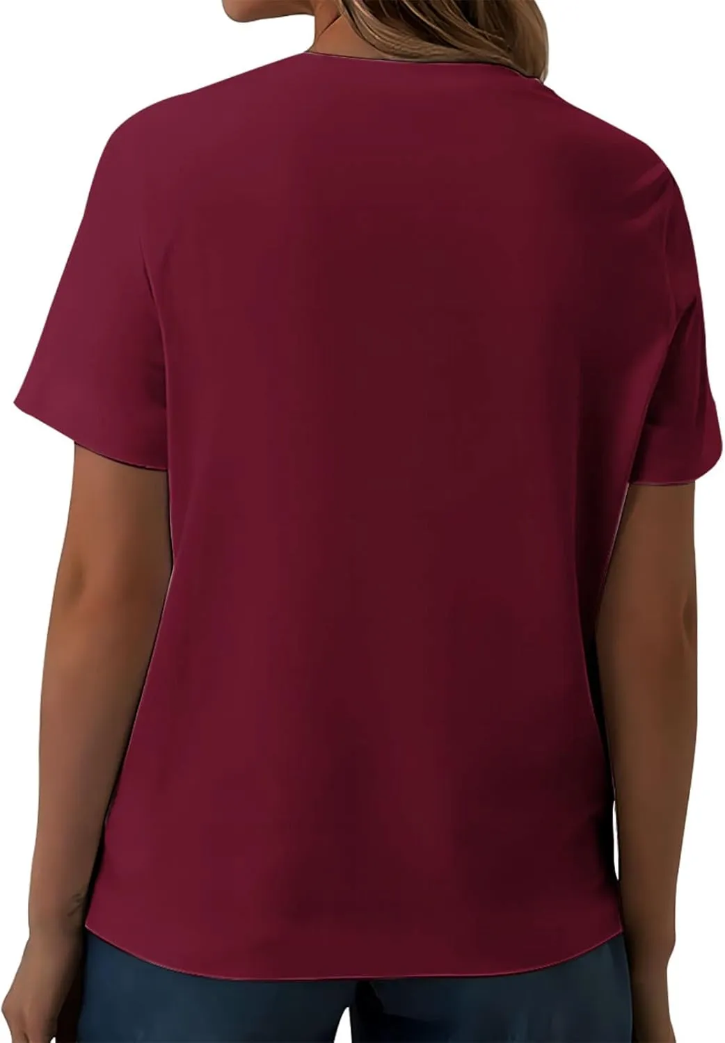 Women Trendy Tops Asymmetric V Neck Button Blouse Short Sleeve Loose Fit Tees Soft Dressy Business Outfits
