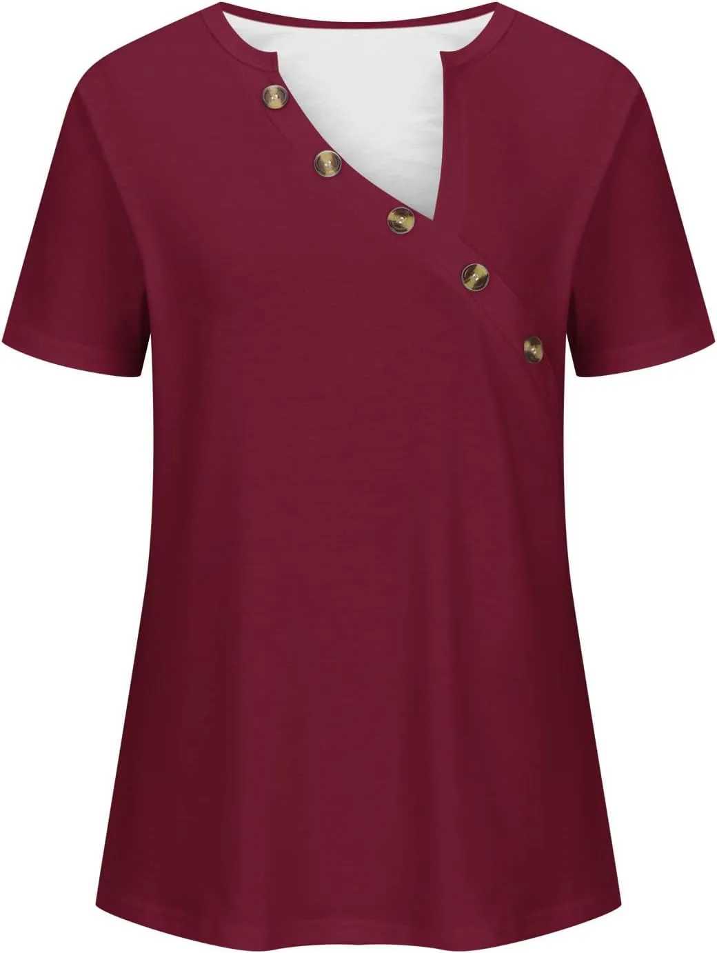 Women Trendy Tops Asymmetric V Neck Button Blouse Short Sleeve Loose Fit Tees Soft Dressy Business Outfits