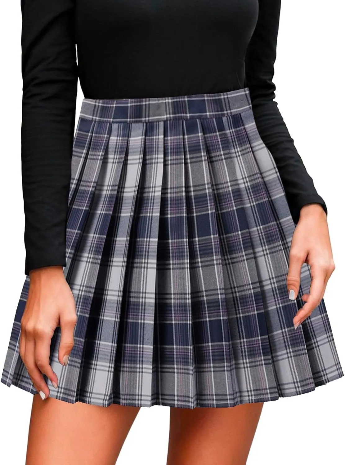 Women's A-line Plaid Skater Pleated Skirts, High Waist Short Mini Y2K Style Tennis Skirt Skort for School Women