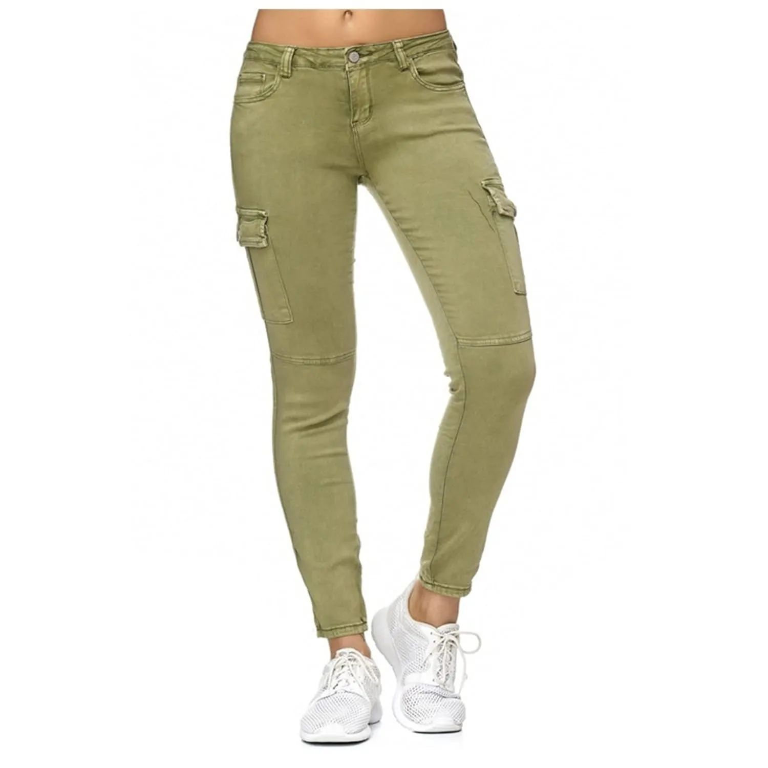 Women's Butt Lift Mid Rise Denim Skinny Jeans Slim Fit Stretchy Washed Skinny Jeans with Side Pockets (Large,Green)