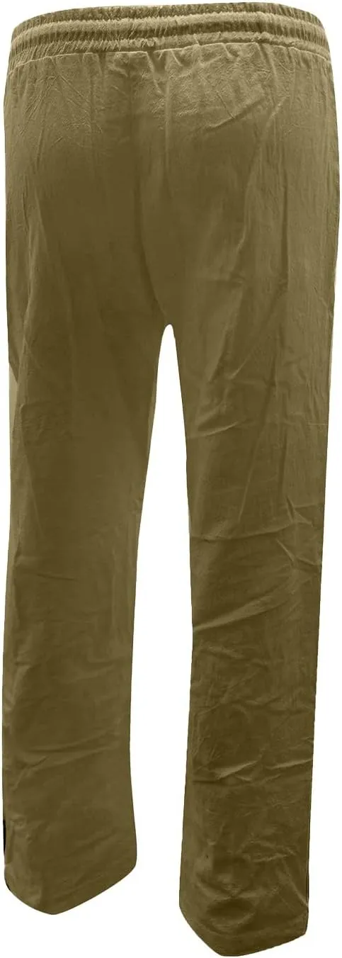 Womens Casual Linen High Waist Pants Drawstring Loose Fit Summer Pants Straight Leg Trousers with Side Pockets
