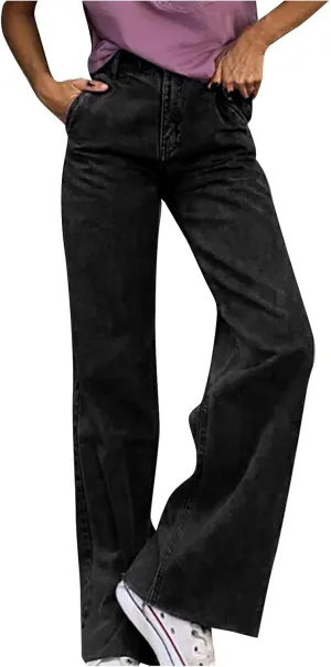 Womens Casual Wide Leg Jeans Petite to Plus Size Stretch Wide Leg Jeans Loose Fit Stretch Jeggings with Pockets