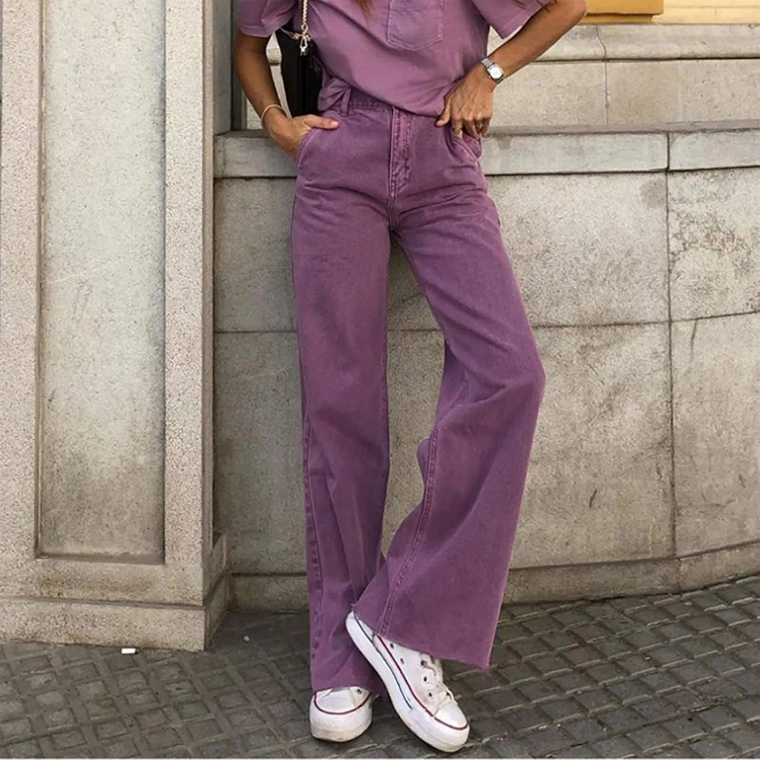 Womens Casual Wide Leg Jeans Petite to Plus Size Stretch Wide Leg Jeans Loose Fit Stretch Jeggings with Pockets