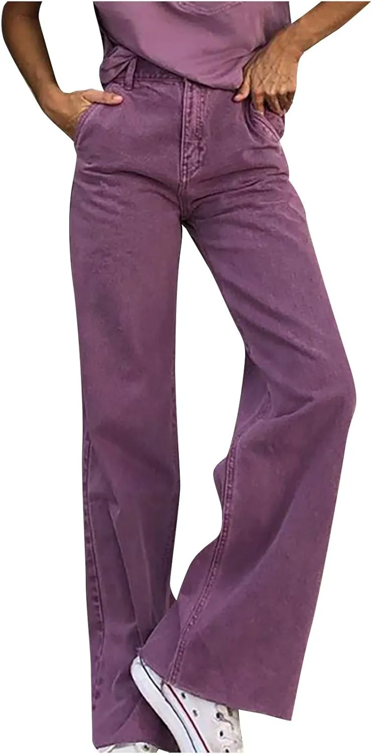 Womens Casual Wide Leg Jeans Petite to Plus Size Stretch Wide Leg Jeans Loose Fit Stretch Jeggings with Pockets