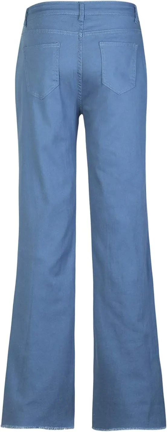 Womens Casual Wide Leg Jeans Petite to Plus Size Stretch Wide Leg Jeans Loose Fit Stretch Jeggings with Pockets