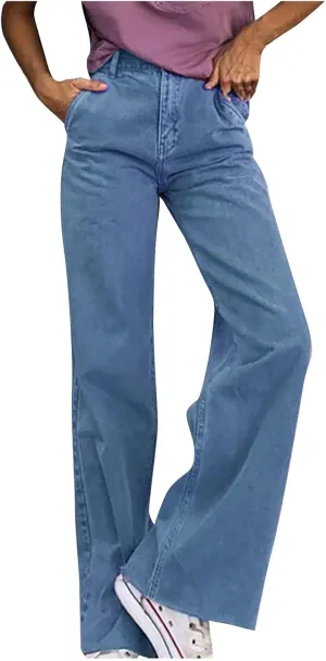 Womens Casual Wide Leg Jeans Petite to Plus Size Stretch Wide Leg Jeans Loose Fit Stretch Jeggings with Pockets