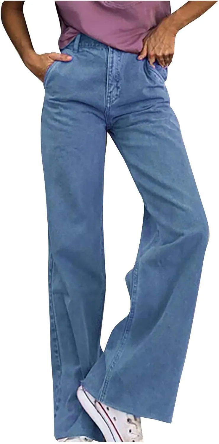 Womens Casual Wide Leg Jeans Petite to Plus Size Stretch Wide Leg Jeans Loose Fit Stretch Jeggings with Pockets