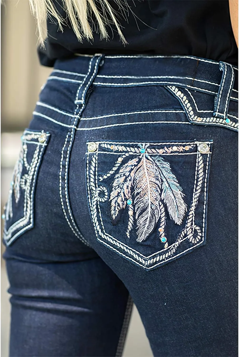 Women's Classic Elastic Slim Bootcut Jeans Button Fly Bell Bottom High Waisted Jeans for Women