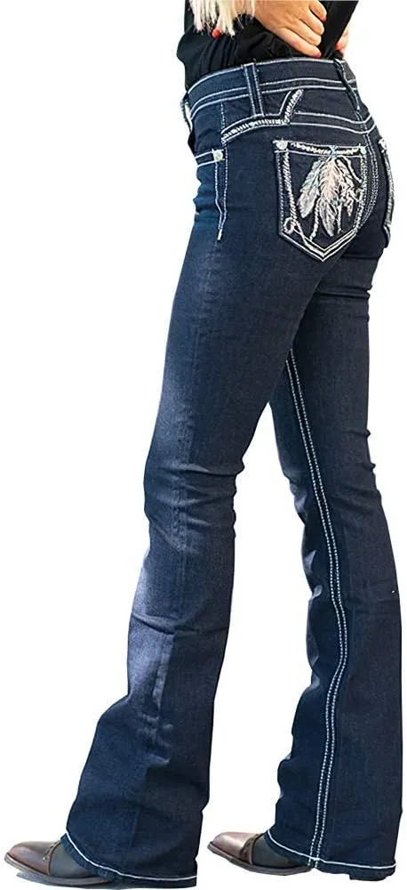 Women's Classic Elastic Slim Bootcut Jeans Button Fly Bell Bottom High Waisted Jeans for Women
