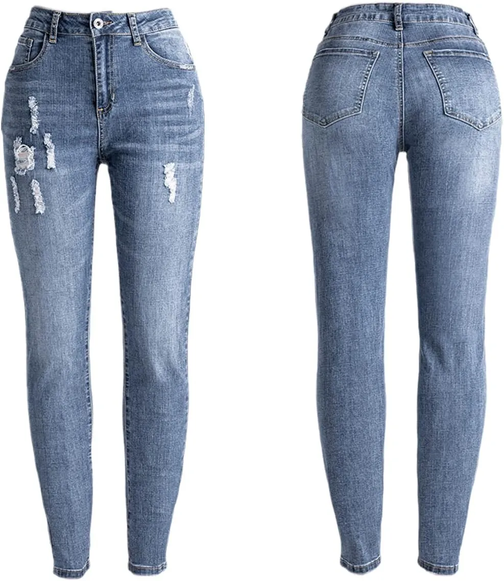 Women's Classic Washed Stretch Ripped Skinny Jeans