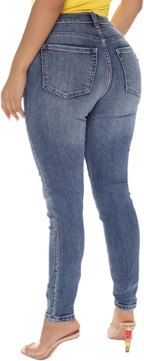 Women's Classic Washed Stretch Ripped Skinny Jeans