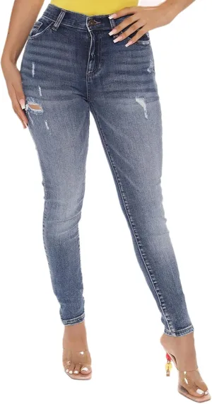 Women's Classic Washed Stretch Ripped Skinny Jeans