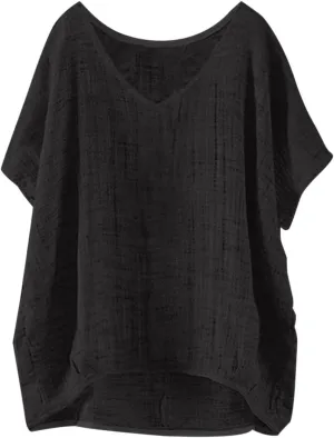 Womens Cotton Linen Crewneck Short Sleeve Tshirts Loose Summer Boho Beach Tunic Tops 2025 Casual Solid Cute Blouses