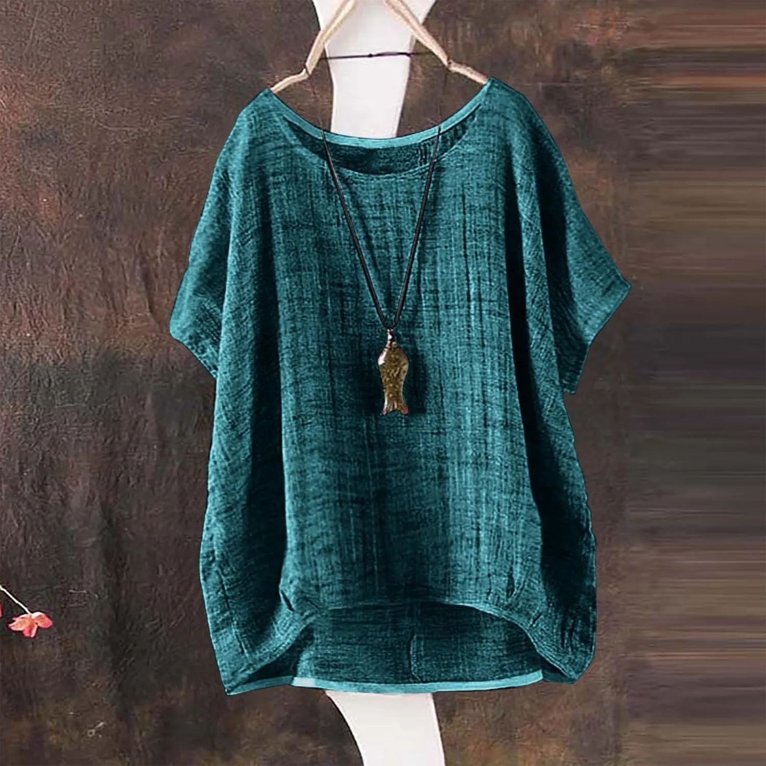 Womens Cotton Linen Crewneck Short Sleeve Tshirts Loose Summer Boho Beach Tunic Tops 2025 Casual Solid Cute Blouses