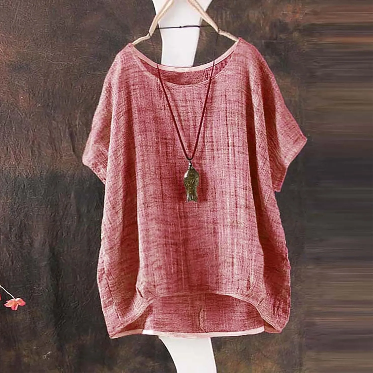 Womens Cotton Linen Crewneck Short Sleeve Tshirts Loose Summer Boho Beach Tunic Tops 2025 Casual Solid Cute Blouses