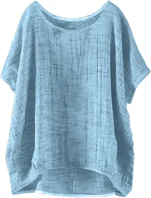 Womens Cotton Linen Crewneck Short Sleeve Tshirts Loose Summer Boho Beach Tunic Tops 2025 Casual Solid Cute Blouses