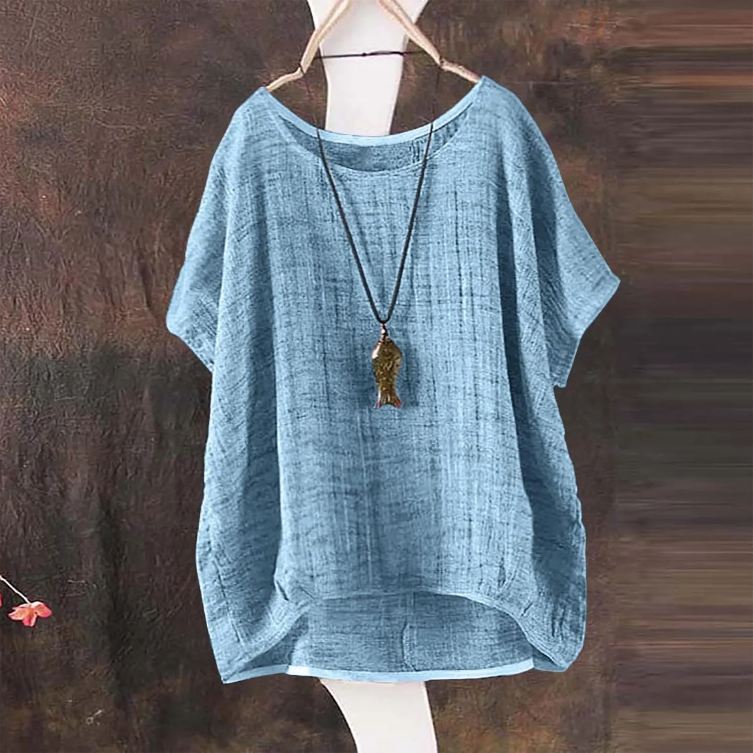 Womens Cotton Linen Crewneck Short Sleeve Tshirts Loose Summer Boho Beach Tunic Tops 2025 Casual Solid Cute Blouses
