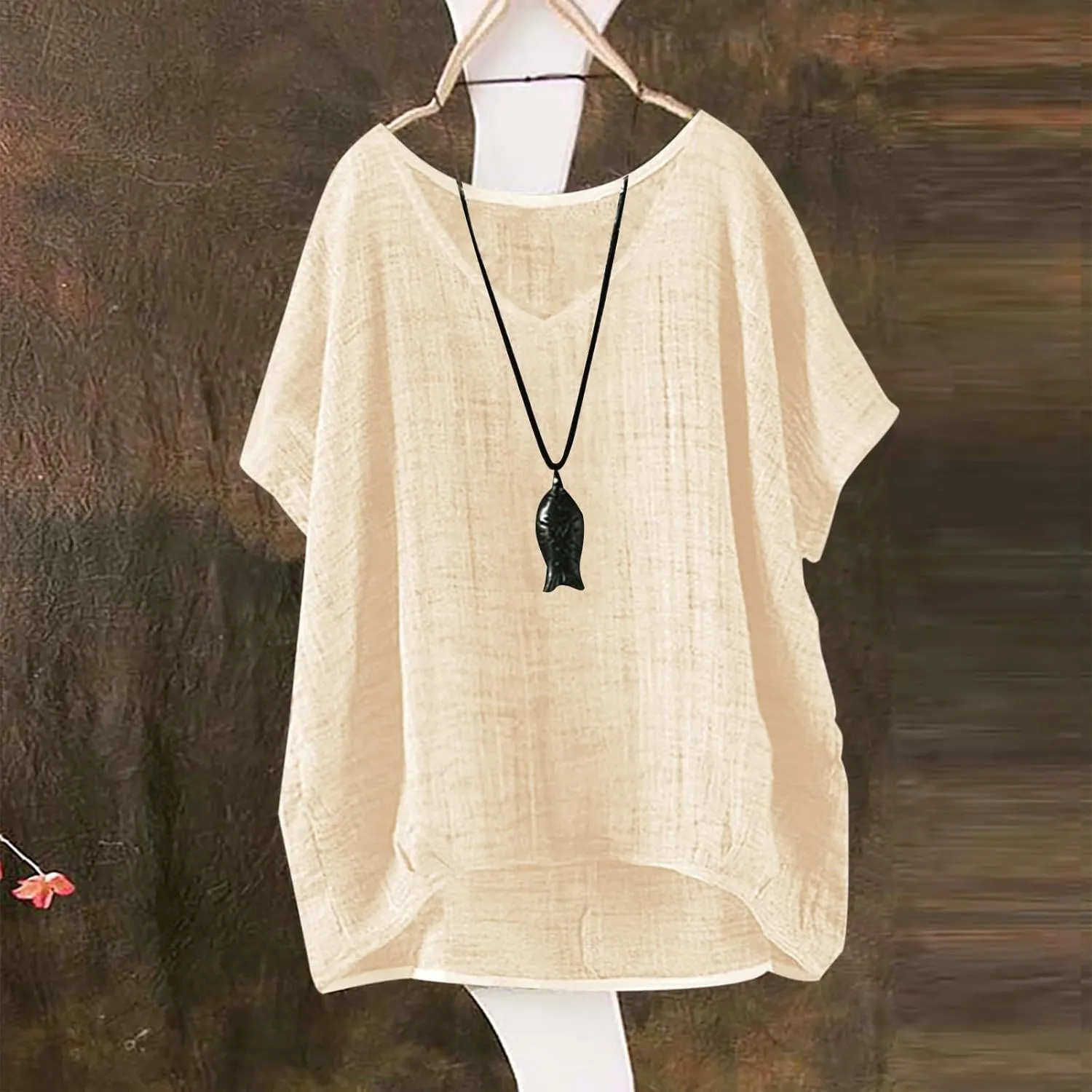 Womens Cotton Linen Crewneck Short Sleeve Tshirts Loose Summer Boho Beach Tunic Tops 2025 Casual Solid Cute Blouses