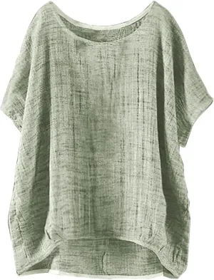 Womens Cotton Linen Crewneck Short Sleeve Tshirts Loose Summer Boho Beach Tunic Tops 2025 Casual Solid Cute Blouses