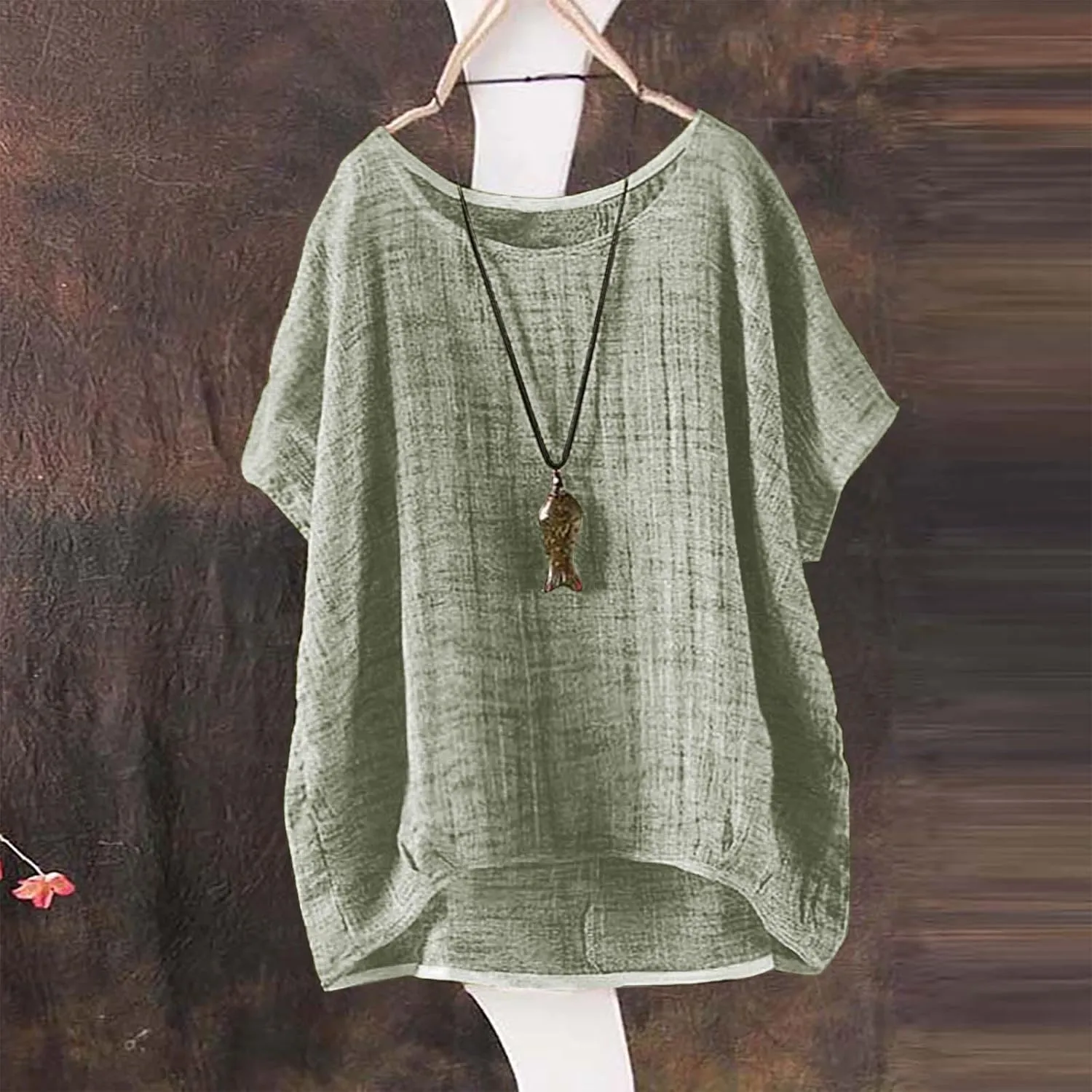 Womens Cotton Linen Crewneck Short Sleeve Tshirts Loose Summer Boho Beach Tunic Tops 2025 Casual Solid Cute Blouses