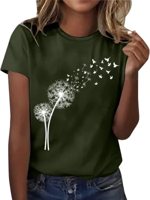 Women's Dandelion Printed Shirt Floral Summer Tops Loose Fit Casual Summer Outfits Soft Clothes 2025