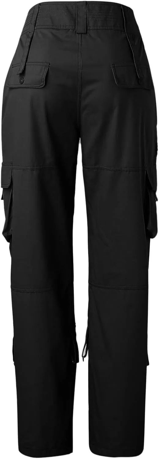 Womens Elastic High Waisted Cargo Pants Casual Relaxed Fit Multi Pockets Work Pants Trendy Y2K Streetwear Trousers