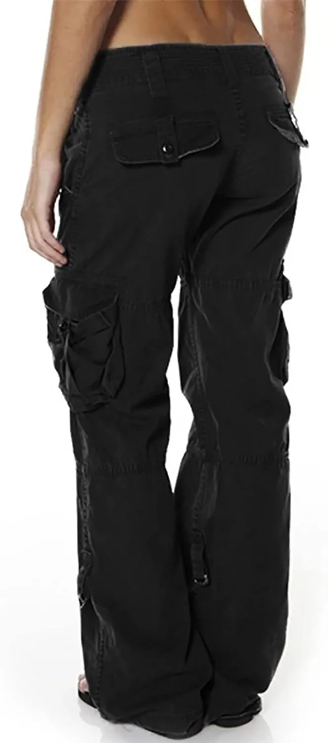 Womens Elastic High Waisted Cargo Pants Casual Relaxed Fit Multi Pockets Work Pants Trendy Y2K Streetwear Trousers