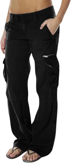 Womens Elastic High Waisted Cargo Pants Casual Relaxed Fit Multi Pockets Work Pants Trendy Y2K Streetwear Trousers