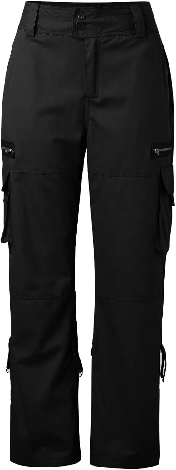 Womens Elastic High Waisted Cargo Pants Casual Relaxed Fit Multi Pockets Work Pants Trendy Y2K Streetwear Trousers