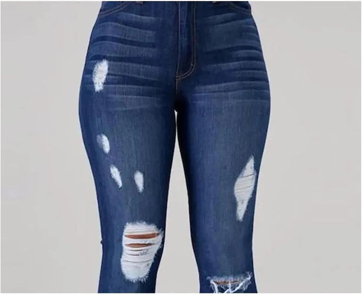 Women's Fashion Ripped Flared Jeans Retro Skinny Bell Destroyed Jeans Classic High Waisted Bottom Jean Pants