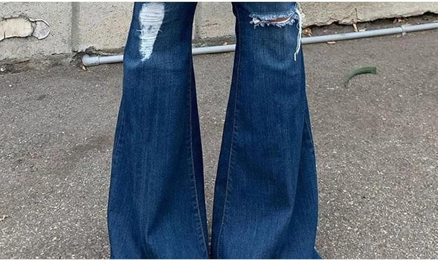 Women's Fashion Ripped Flared Jeans Retro Skinny Bell Destroyed Jeans Classic High Waisted Bottom Jean Pants