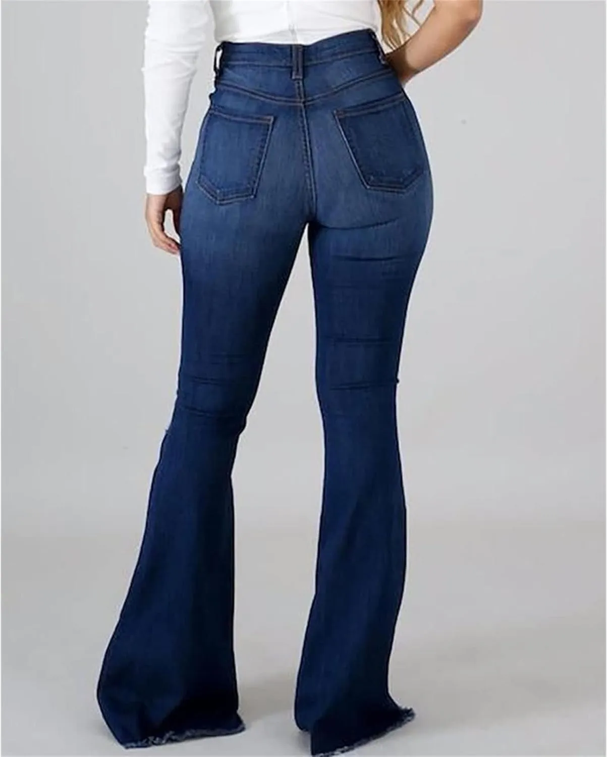 Women's Fashion Ripped Flared Jeans Retro Skinny Bell Destroyed Jeans Classic High Waisted Bottom Jean Pants