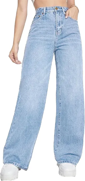 Women's Fashion Straight High Waist Jeans Business Stretch Loose Pants Casual Curve Jeans Solid Color Wide Leg Pants