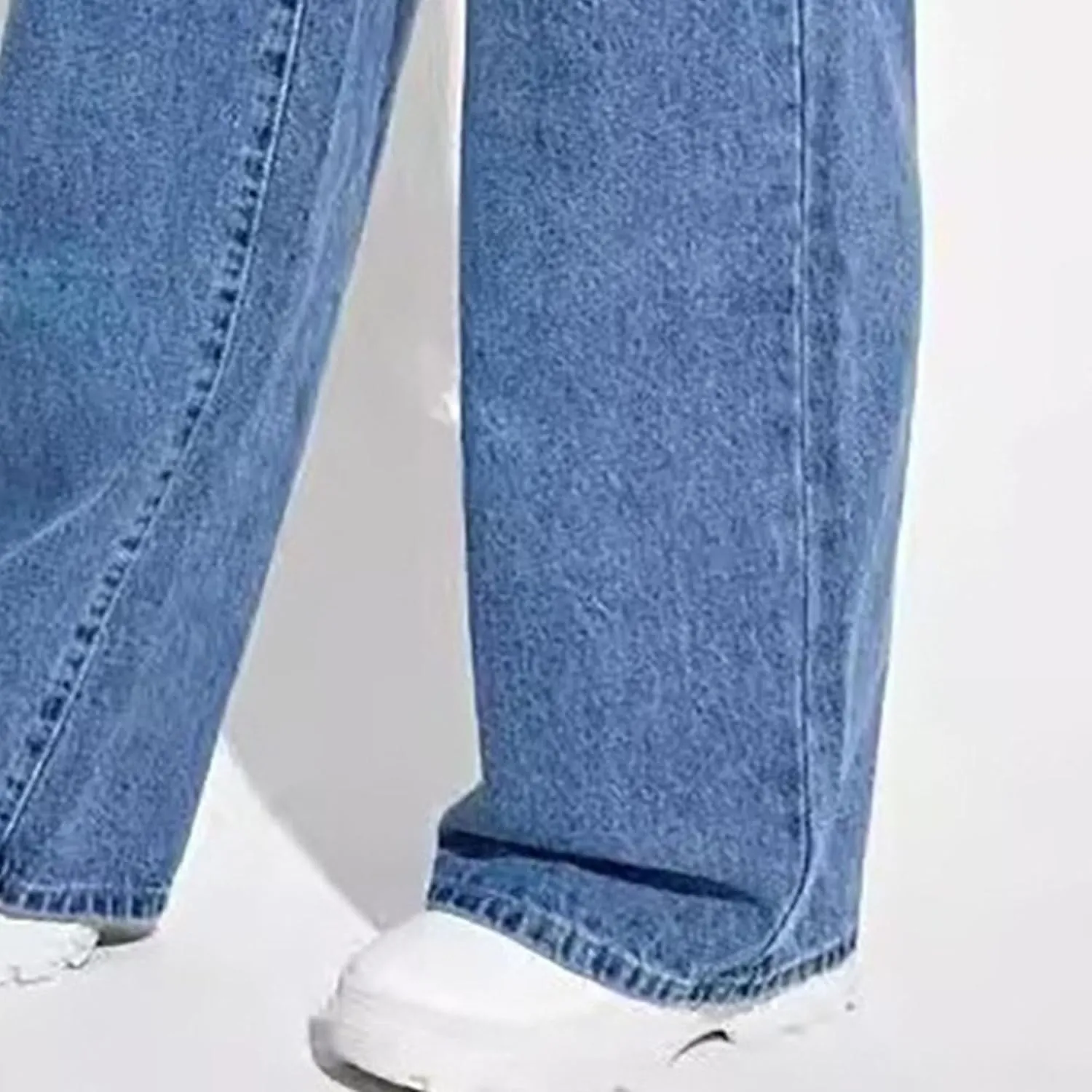 Women's Fashion Straight High Waist Jeans Business Stretch Loose Pants Casual Curve Jeans Solid Color Wide Leg Pants