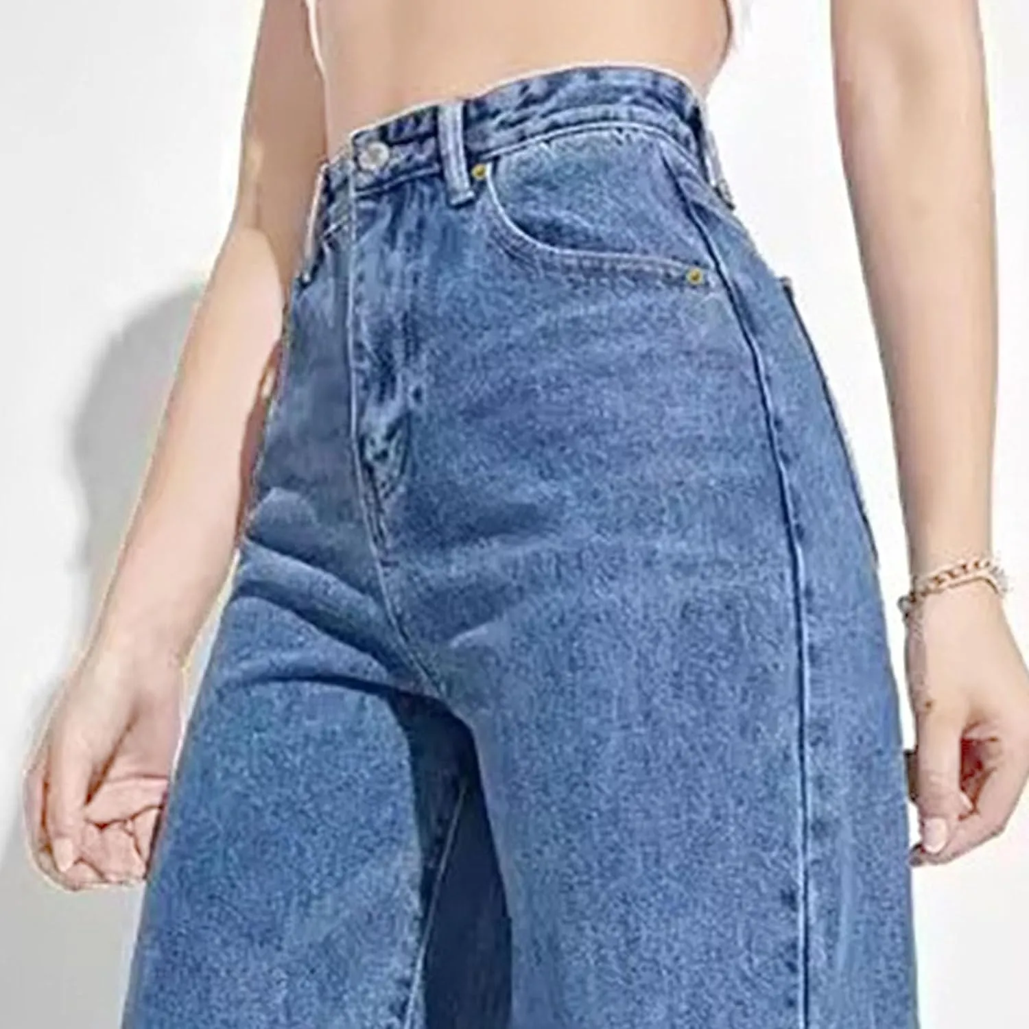 Women's Fashion Straight High Waist Jeans Business Stretch Loose Pants Casual Curve Jeans Solid Color Wide Leg Pants