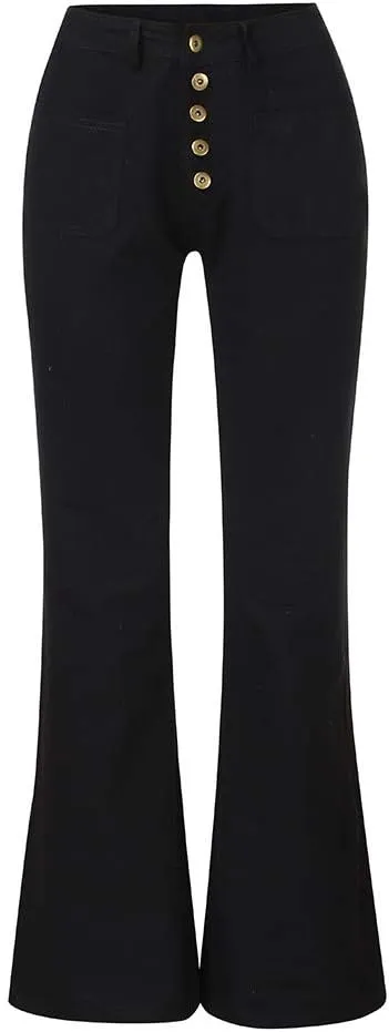 Women's Flare Bell Bottom Jeans Ripped High Rise Stretch Butt Lifting Button Fly Flared Jeans Denim Pants