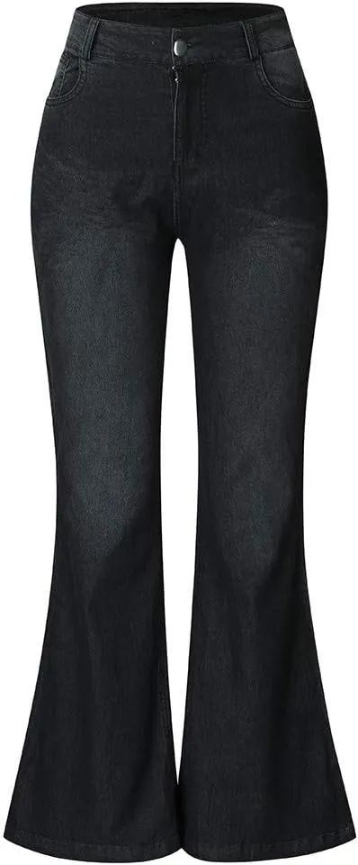Women's Flared Jeans High Waisted Skinny Stretch Trousers Daily Wear Trendy Casual Denim Pants with Pockets