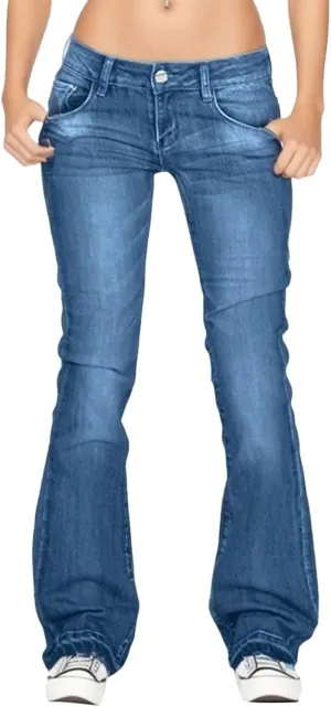 Women's Flared Jeans High Waisted Skinny Stretch Trousers Daily Wear Trendy Casual Denim Pants with Pockets