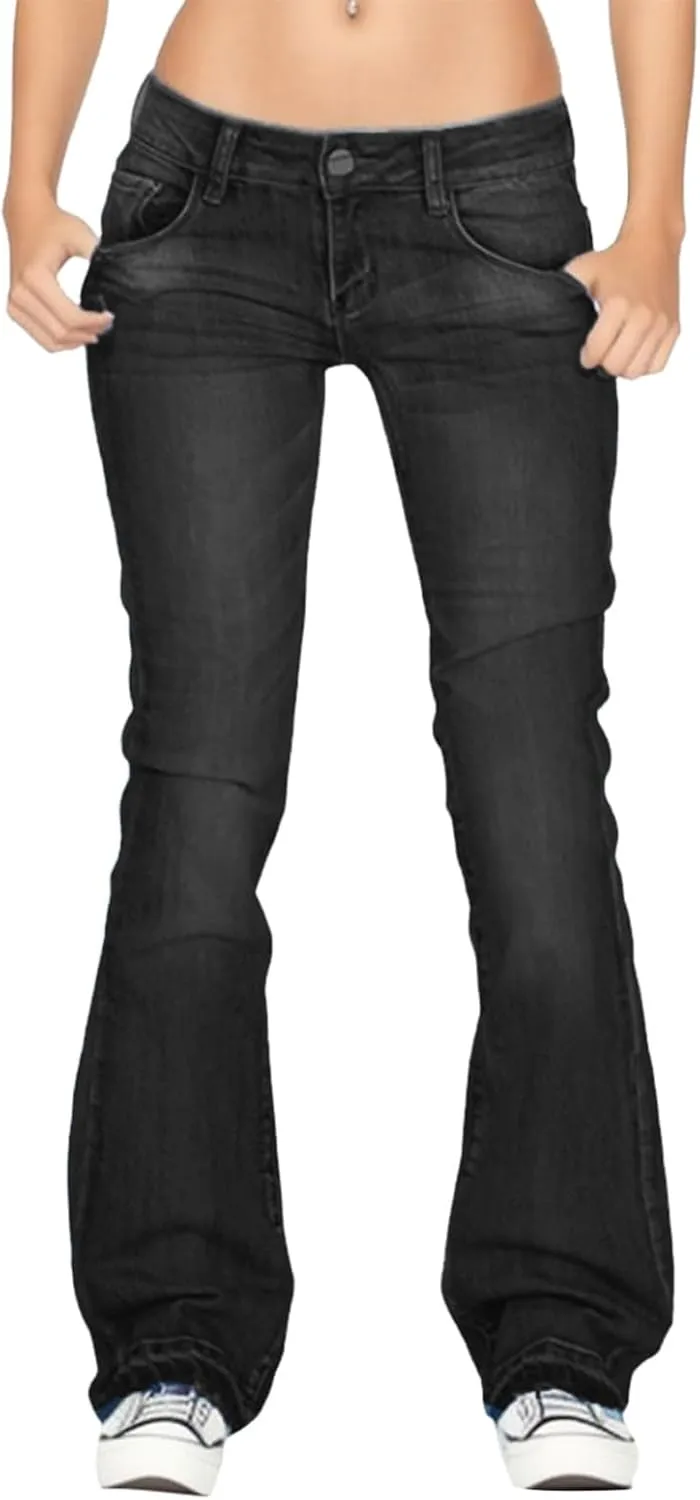 Women's Flared Jeans High Waisted Skinny Stretch Trousers Daily Wear Trendy Casual Denim Pants with Pockets