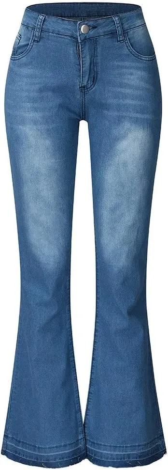 Women's Flared Jeans High Waisted Skinny Stretch Trousers Daily Wear Trendy Casual Denim Pants with Pockets