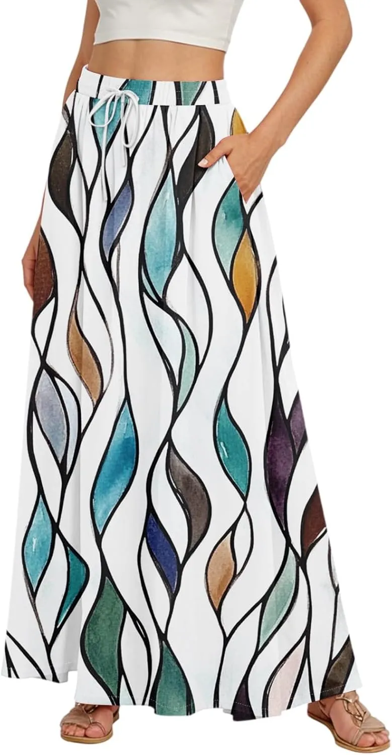 Women's Flowy Flared Ruffle Hem A Line Maxi Skirts Elastic Waist Elegant Tiered Layer Boho Long Skirts, S-2XL