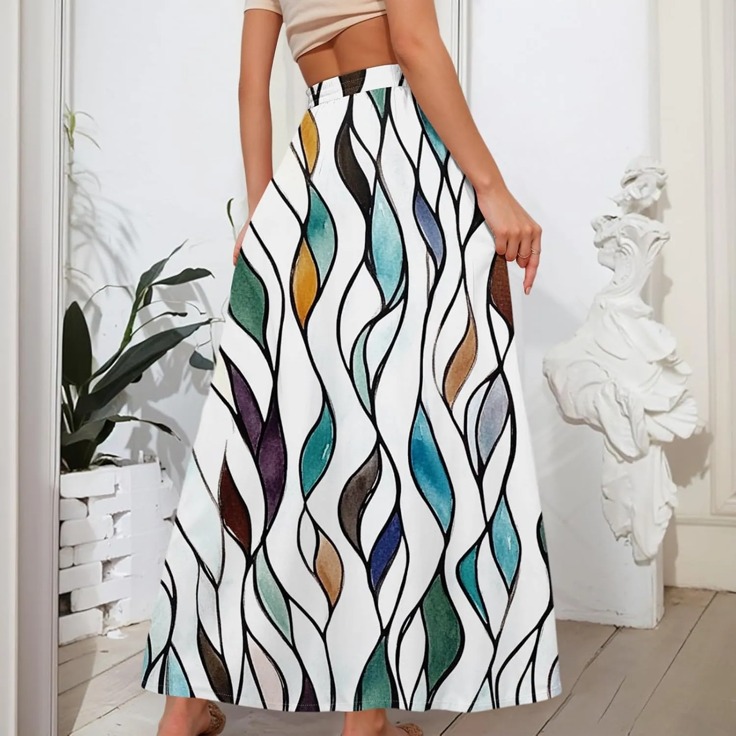 Women's Flowy Flared Ruffle Hem A Line Maxi Skirts Elastic Waist Elegant Tiered Layer Boho Long Skirts, S-2XL
