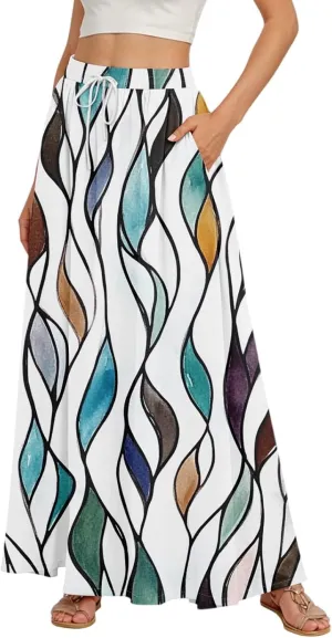 Women's Flowy Flared Ruffle Hem A Line Maxi Skirts Elastic Waist Elegant Tiered Layer Boho Long Skirts, S-2XL