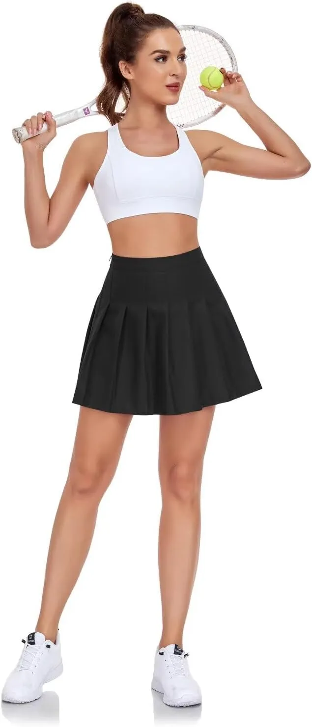 Womens Girls Pleated Tennis Skirts High Waisted A-line Skirt School Uniform Athletic Golf Skorts with Shorts,2T-4XL