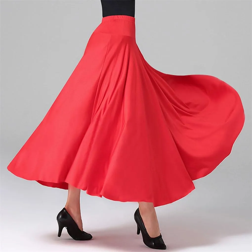 Womens High Waist A-Line Skirts Elastic Waistband Ruffle Casual Solid Color Maxi Skirt