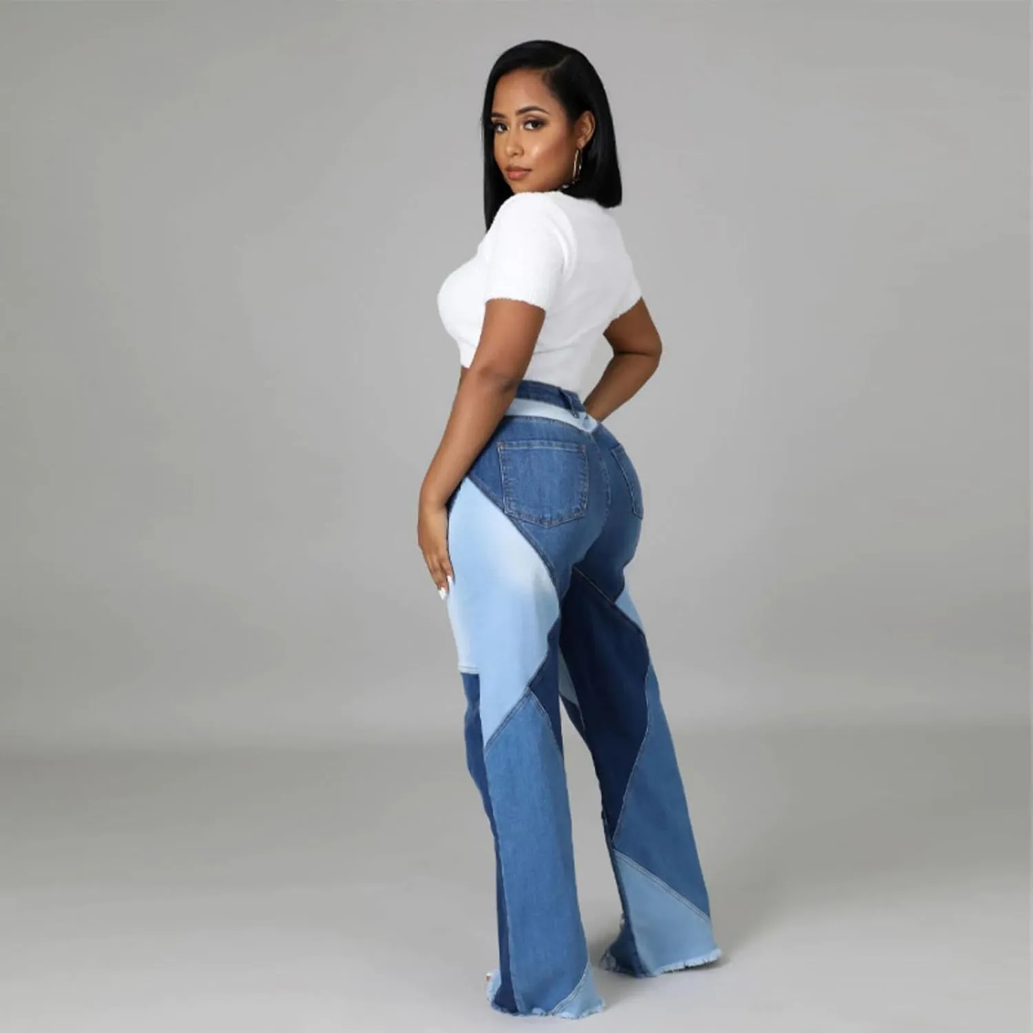 Women's High Waist Patchwork Flared Jeans Stretch Skinny Flare Denim Pants Vintage Bell Bottoms Jeans