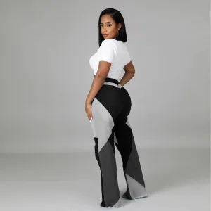 Women's High Waist Patchwork Flared Jeans Stretch Skinny Flare Denim Pants Vintage Bell Bottoms Jeans
