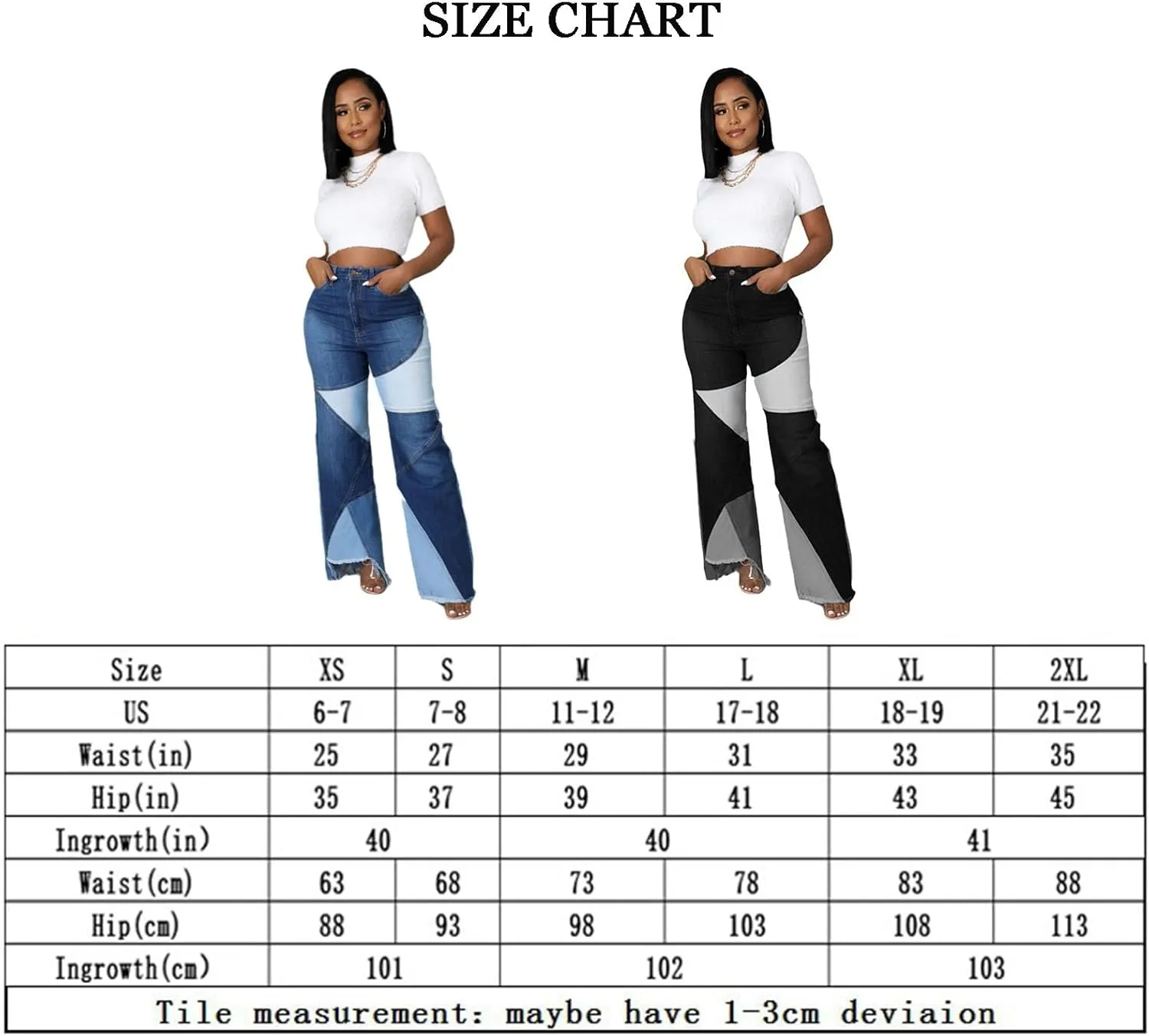 Women's High Waist Patchwork Flared Jeans Stretch Skinny Flare Denim Pants Vintage Bell Bottoms Jeans